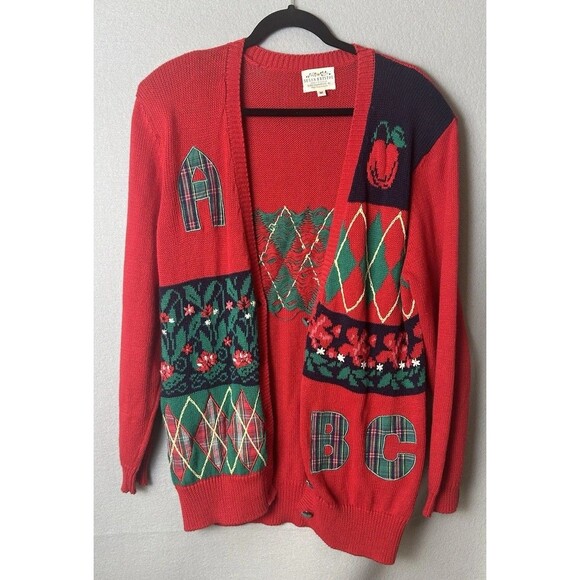 VTG Susan Bristol Cardigan Sweater 90s Teacher Apple Flowers Cottagecore Sz M - Picture 2 of 14